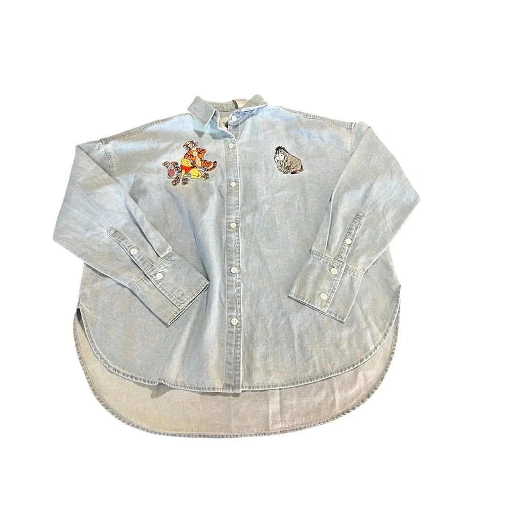 Vintage Disney the Winnie Pooh Embroidered Denim Button Shirt Cotton Nostalgia - Picture 2 of 11
